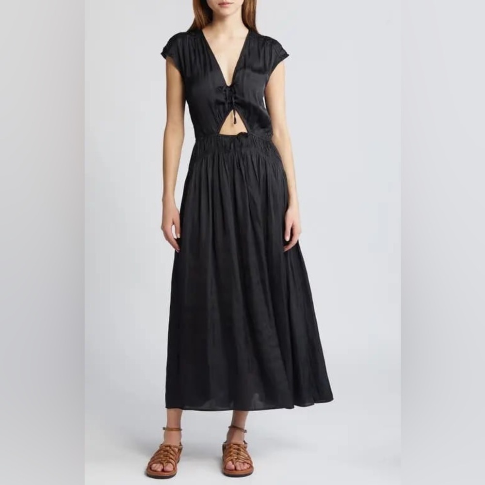 Satin Black Cut Out Maxi Dress